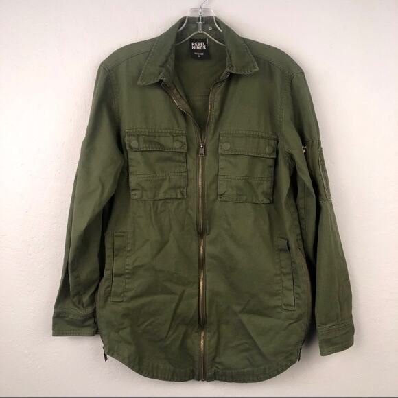 Rebel Minds Women's Small Military Shacket Army Green Pockets Patches Zip Up - Picture 1 of 9
